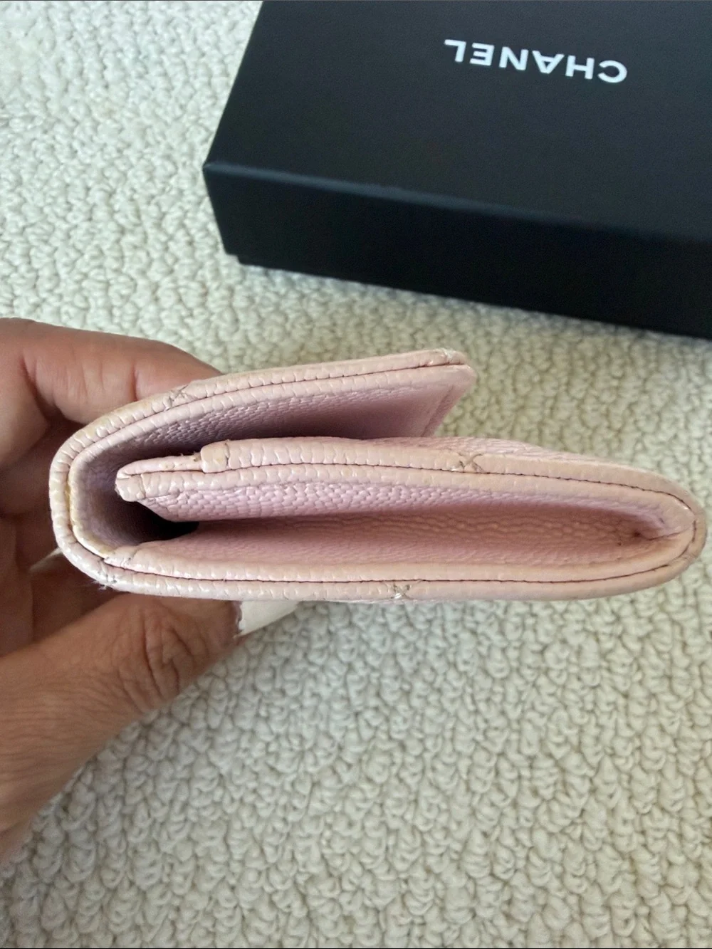 CHANEL Pink Quilted Caviar Crystal CC Logo flap Wallet